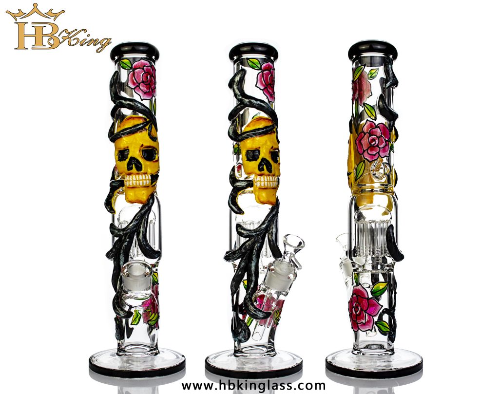 Hbking HP2 3D Hand Painting Skull Design Straight Heavy Bong Glass Bong ...